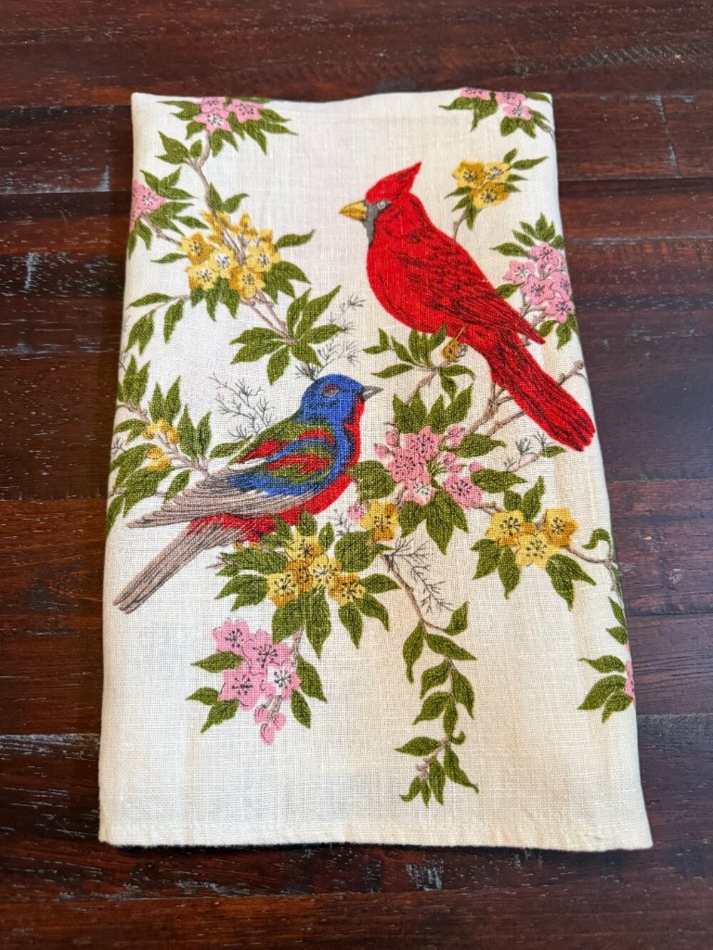 VTG Parisian Linen Floral Bird Kitchen Towel